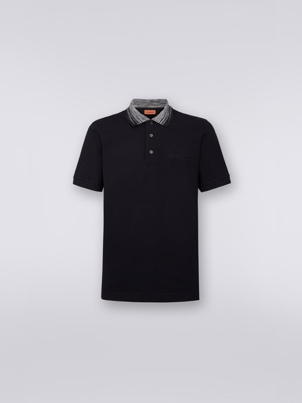 Poloshirt aus Baumwolle mit Kragen in Flammgarnopitk und Logoschriftzug, Schwarz    - UC22W200BJ0019S90NC