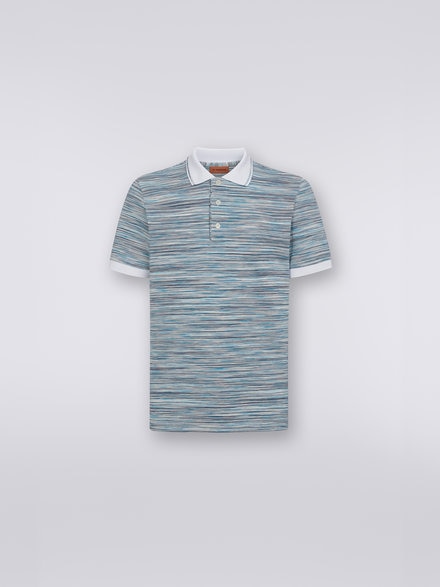 Slub cotton polo shirt with plain details, White & Sky Blue - UC22W201BJ001GF0026