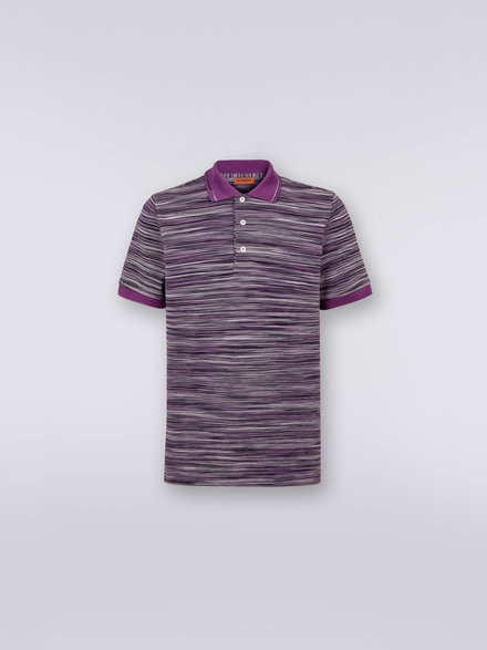 Slub cotton polo shirt with plain details, White, Black & Purple - UC22W201BJ001GF500P