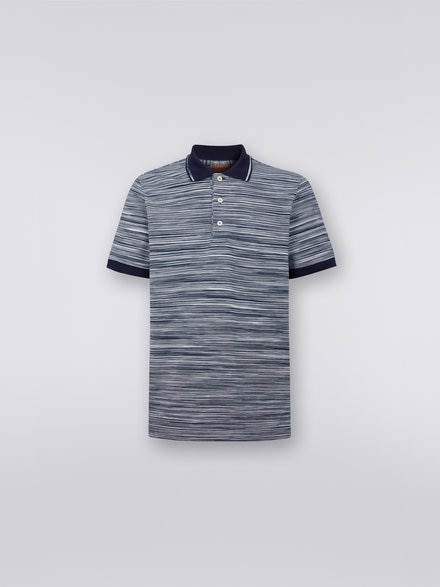 Poloshirt aus Baumwolle in Flammgarnoptik mit einfarbigen Details, Wei&szlig; & Marineblau - UC22W201BJ001GF701A