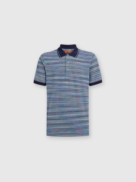 Slub cotton polo shirt with plain details, Blue & Multicoloured  - UC22W201BJ001GF705Z
