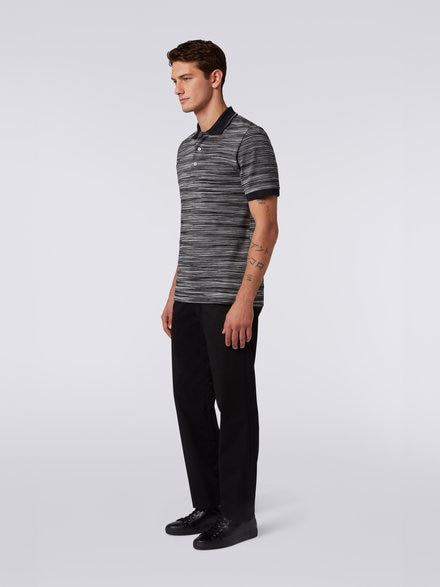 Poloshirt aus Baumwolle in Flammgarnoptik mit einfarbigen Details, Wei&szlig; & Schwarz - UC22W201BJ001GF901B