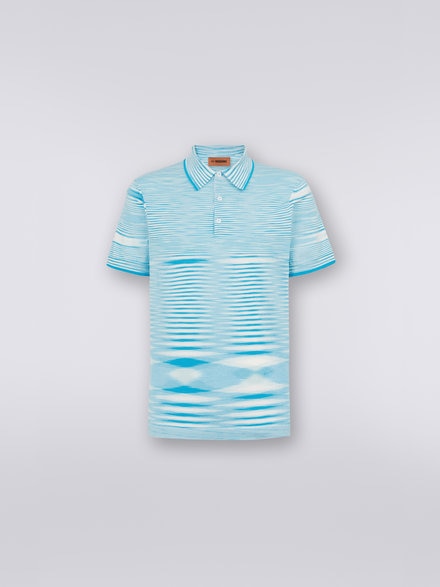 Poloshirt aus Baumwolle in Flammgarnoptik, Weiß, Marineblau & Himmelblau - UC22W204BK013BF705L
