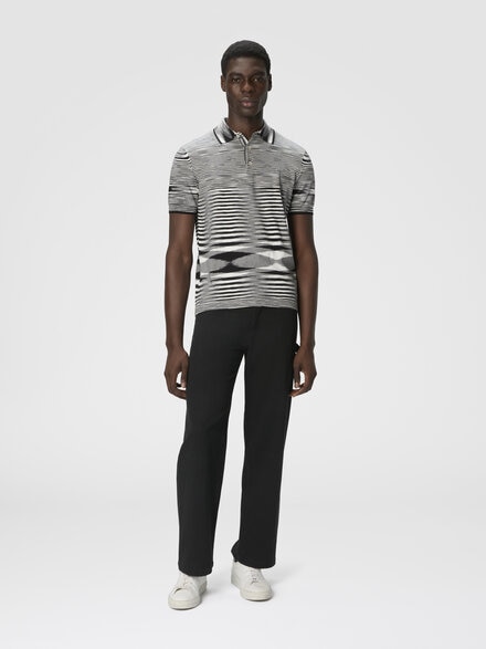 Poloshirt aus Baumwolle in Flammgarnoptik, Wei&szlig; & Schwarz - UC22W204BK013BF9026