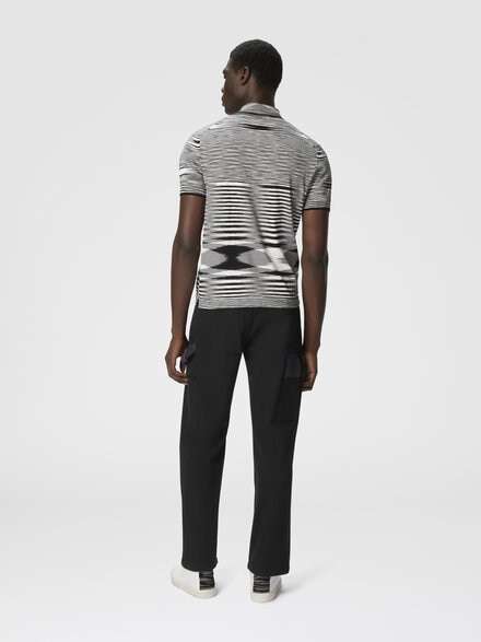 Poloshirt aus Baumwolle in Flammgarnoptik, Wei&szlig; & Schwarz - UC22W204BK013BF9026