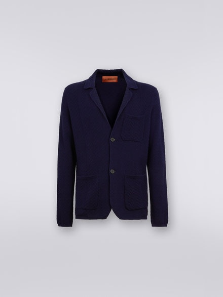 Cotton and viscose knit blazer, Dark Blue - UC23SF00BK023LS729R