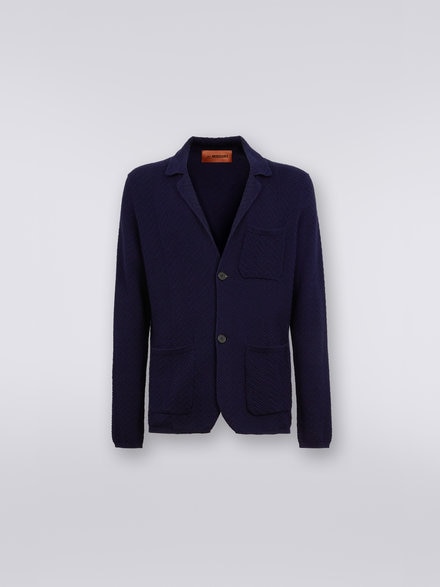 Blazer en tricot de coton et viscose, Bleu Foncé - UC23SF00BK023LS729R