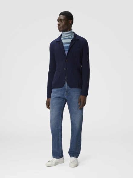 Cotton and viscose knit blazer, Dark Blue - UC23SF00BK023LS729R