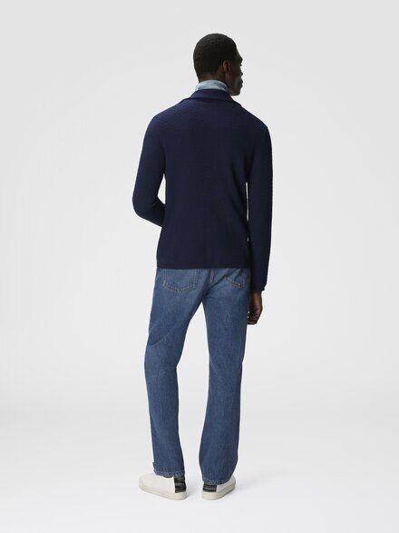 Cotton and viscose knit blazer, Dark Blue - UC23SF00BK023LS729R