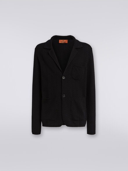 Blazer aus Baumwoll- und Viskosestrick, Schwarz    - UC23SF00BK023LS91GJ