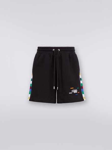 Cotton and viscose jersey shorts with knitted bands, Black & Multicoloured - UC23SI02BJ00EQS91E5