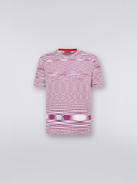 Rundhals-T-Shirt aus Baumwolle in Flammgarnoptik, Weiß, Schwarz & Violett - UC23SL03BK013BF500S