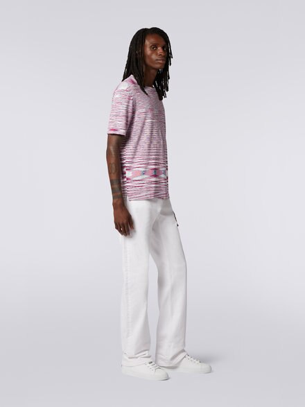 Camiseta de cuello redondo en algodón flameado, Blanco, Negro & Morado - UC23SL03BK013BF500S