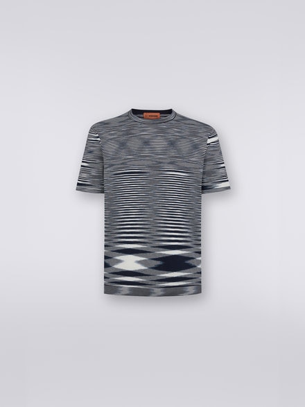 Slub cotton crew-neck T-shirt, White & Navy Blue - UC23SL03BK013BF7050