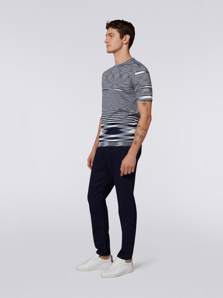 Slub cotton crew-neck t-shirt, White & Navy Blue - UC23SL03BK013BF7050