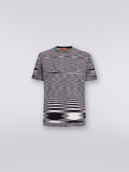 Slub cotton crew-neck T-shirt, Black & White - UC23SL03BK013BF9026