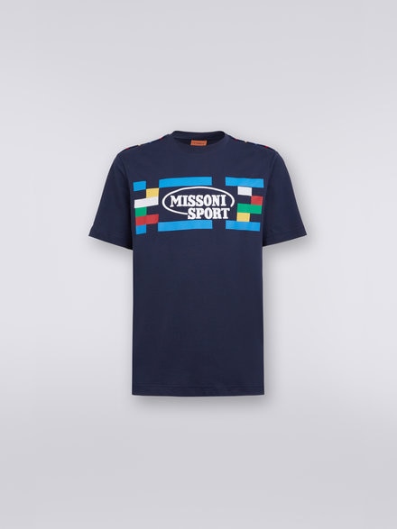 Crew-neck cotton T-shirt with embroidery print, Navy Blue  - UC23SL04BJ00EBS729F