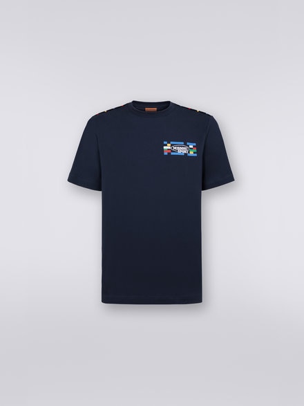 Crew-neck cotton T-shirt with logo and contrasting piping, Navy Blue  - UC23SL05BJ00ECS729F