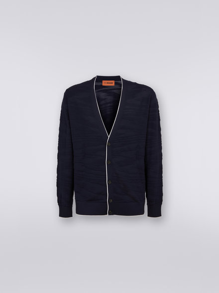 Wool and viscose embossed cardigan, Navy Blue  - UC23SM00BK021ZS728P