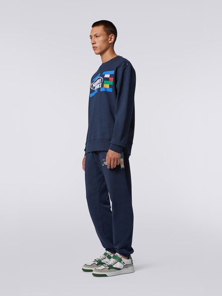 Crew-neck cotton sweatshirt with Legacy logo and knitted piping, Navy Blue  - UC23SW00BJ00EDS729F