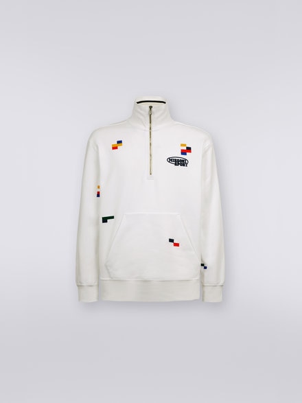 Sweatshirt with half zip and Legacy logo embroidery, White & Multicoloured Heritage - UC23SW01BJ00EES017B
