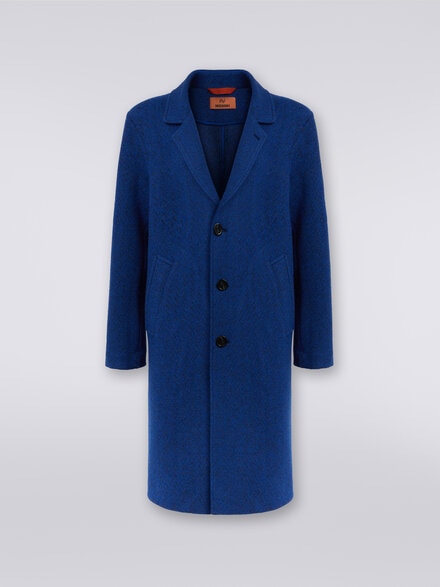 Mantel mit Fischgrätmuster aus gekochter Wolle, Blau - UC23WC00BT003OS72CC