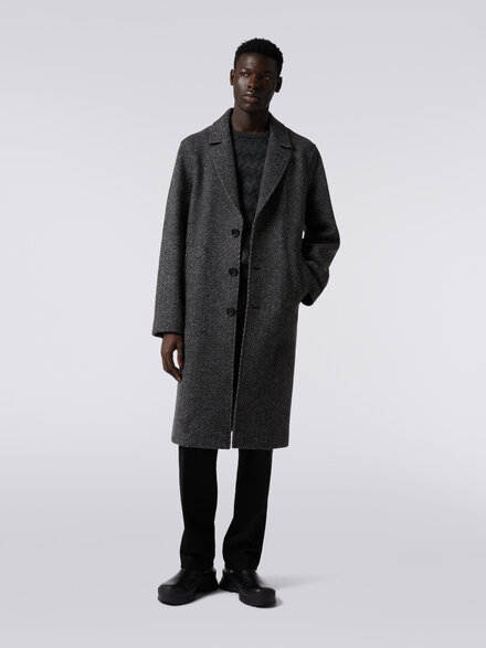Boiled wool herringbone coat, Black    - UC23WC00BT003OS91HG