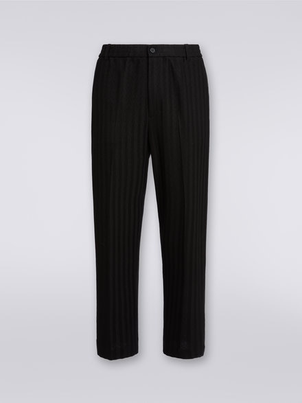 Cotton and viscose chevron trousers, Black    - UC23WI00BR00L093911