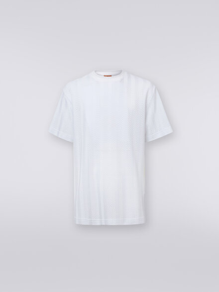 T-shirt girocollo in cotone e viscosa chevron, Bianco  - UC24SL00BR00JC10601