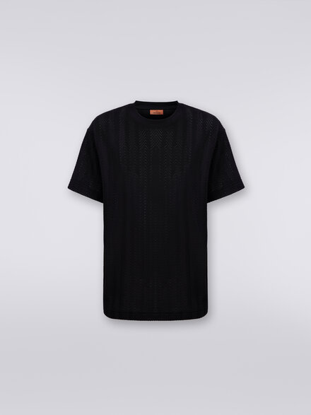 Crew-neck T-shirt in chevron viscose and cotton, Black    - UC24SL00BR00JC93911