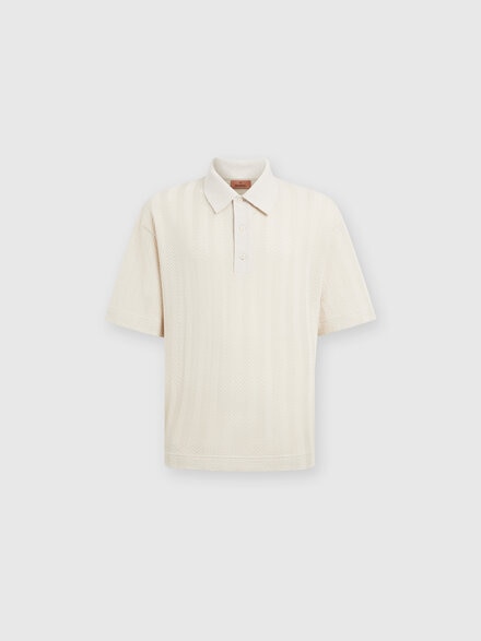 Boxy-fit knit polo shirt with tone-on-tone chevron, Grey - UC24W200BR00JC40708