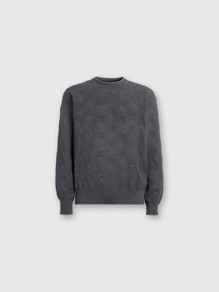 Wool crewneck pullover with tone-on-tone chevron, Grey - UC24WN03BK040KS91KV