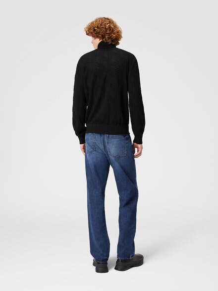 Wool turtleneck pullover with tone-on-tone chevron, Black    - UC24WN04BK040K93911