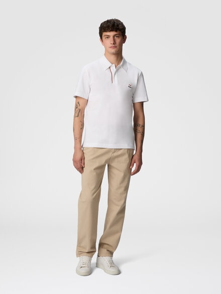 Polo de piqué de algodón liso con bordado en zigzag y detalle en contraste, Blanco  - UC25S200BJ00NL14001