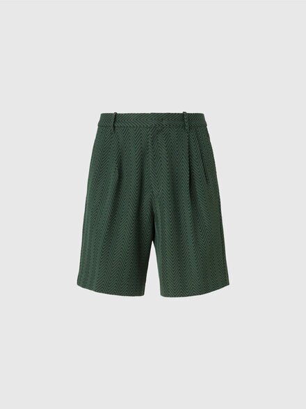 Shorts in cotone e viscosa con zig zag tono su tono, Verde - UC25SI00BR00JC95406