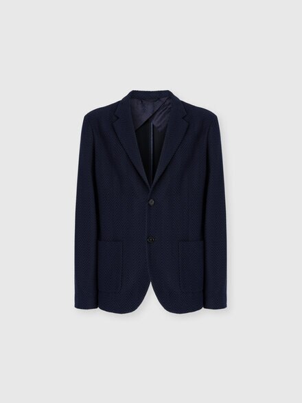 Single-Breasted Jacket with Zigzag Pattern, Blue - UC25WF00BR00JC93810