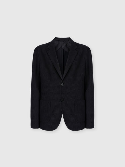 Single-Breasted Jacket with Zigzag Pattern, Black - UC25WF00BR00JC93911