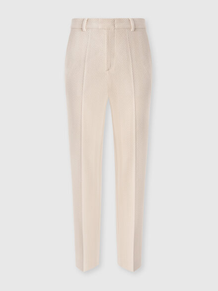 Classic trousers in cotton and viscose with tone-on-tone zigzag pattern, Beige - UC25WI00BR012240210