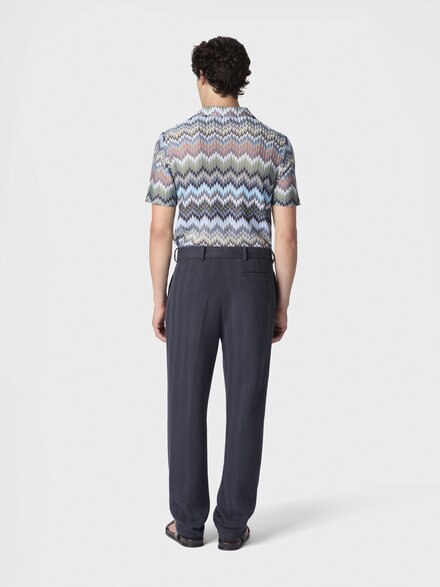 Pantaloni classici in cotone e viscosa zig zag tono su tono, Blu - UC25WI00BR012294015