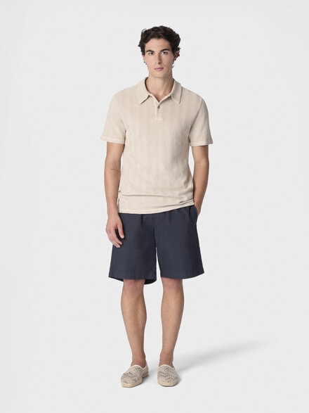 Cotton and viscose polo shirt with tone-on-tone zigzag motif, Beige - UC26S200BR014P40210