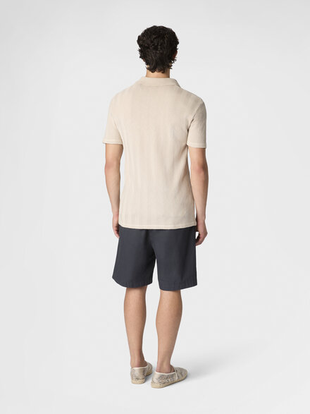 Cotton and viscose polo shirt with tone-on-tone zigzag motif, Beige - UC26S200BR014P40210