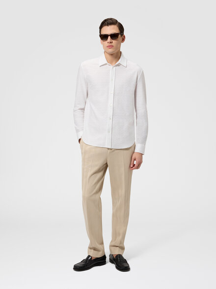 Cotton jacquard shirt with tone-on-tone zigzag pattern, White  - UC26SJ00BJ00LJS01FR