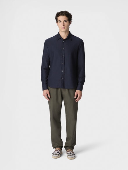 Cotton jacquard shirt with tone-on-tone zigzag pattern, Blue - UC26SJ00BJ00LJS72P4