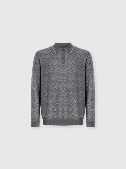 Long-sleeve cashmere zig zag polo shirt, Grey - UC26W201BR014MS91RT