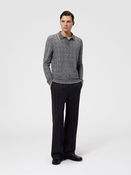 Long-sleeve cashmere zig zag polo shirt, Grey - UC26W201BR014MS91RT