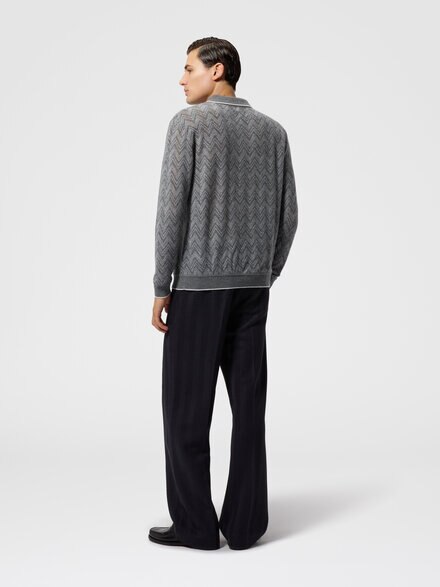 Long-sleeve cashmere zig zag polo shirt, Grey - UC26W201BR014MS91RT