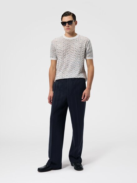 Tone-on-tone chevron cotton and viscose trousers, Blue - UC26WI00BR012294015