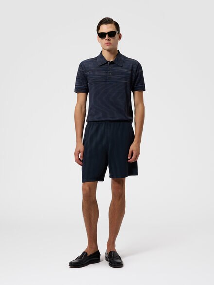 Tone-on-tone chevron cotton and viscose Bermuda shorts, Blue - UC26WI01BR014P94015