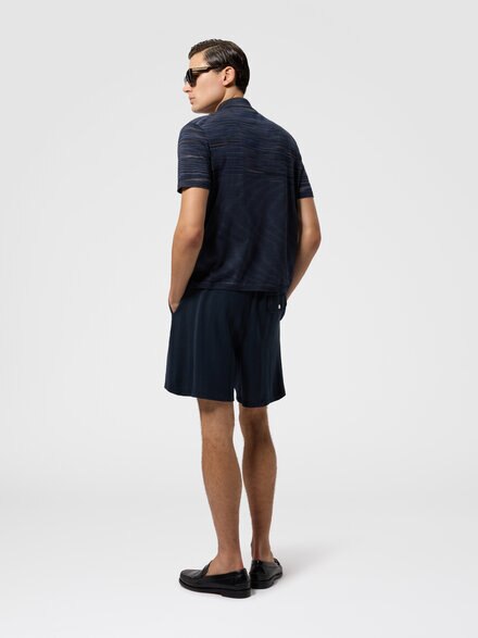 Tone-on-tone chevron cotton and viscose Bermuda shorts, Blue - UC26WI01BR014P94015