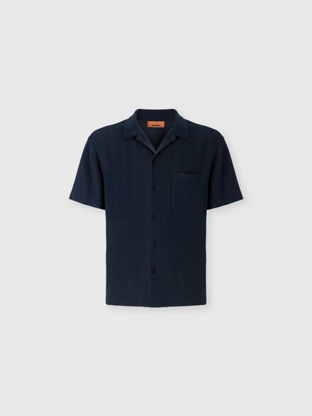 Tone-on-tone chevron cotton and viscose bowling shirt, Blue - UC26WJ00BR014P94015